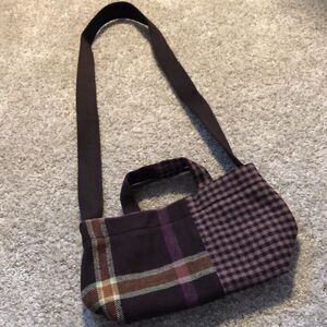 New Madewell mini crossbody tote in mixed cotton plaid, about 11.5”x6,5”